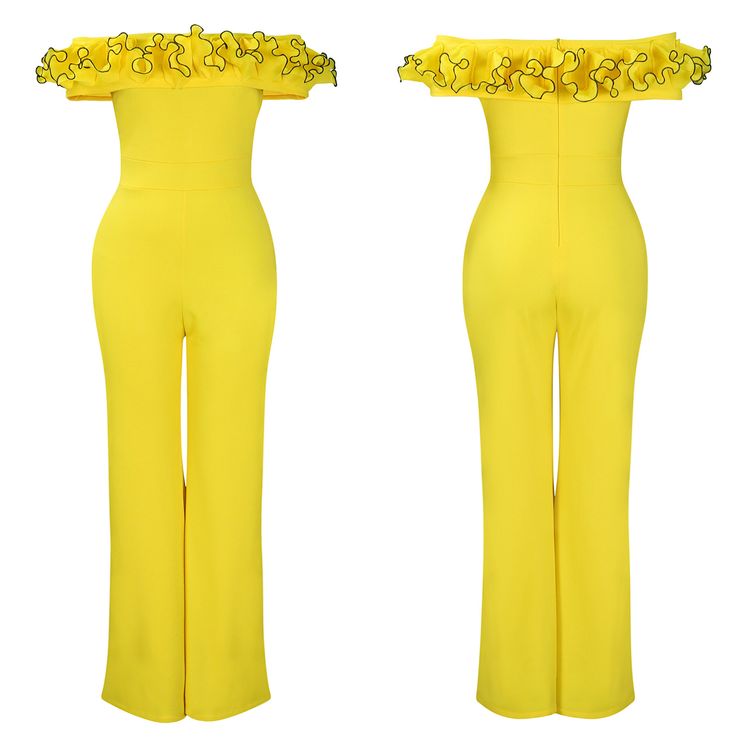 abbigliamento donna sexy attillato tinta unita monospalla arricciato spalle scoperte manica corta tuta commercio estero_voghion.com