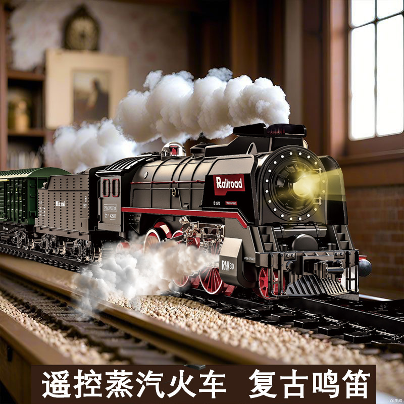Cross-Border English Packaging Retro Steam Train Track Set Simulated Electric Train Amazon Boys' Toys