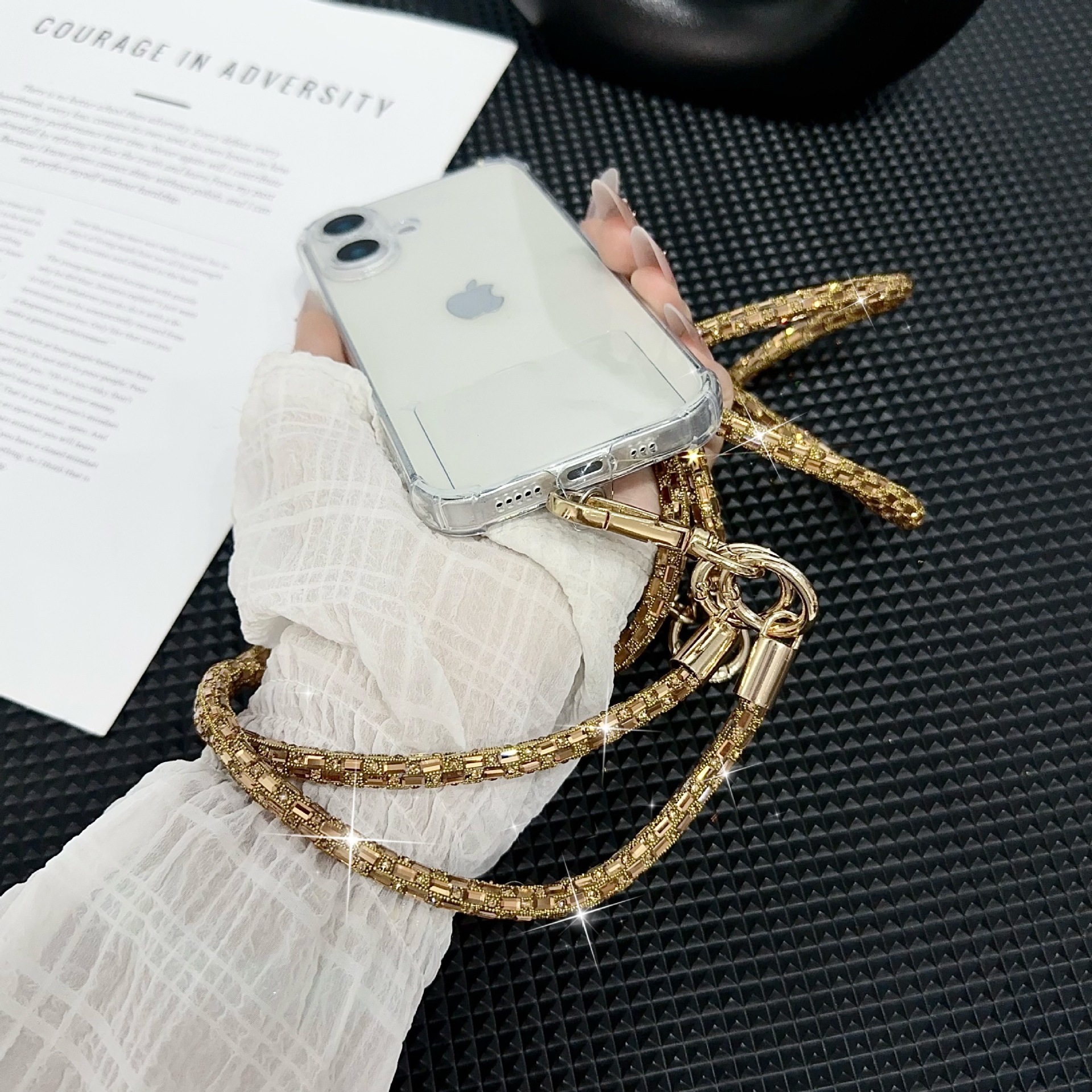 0.7 Cadena de mensajero tres en uno de tira larga de cristal, cordón creativo para teléfono móvil multiusos, joyería de pulsera de diamantes flash de alta calidad, nuevo