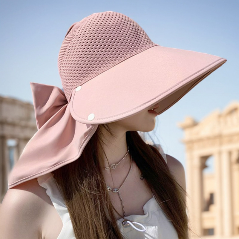 Nueva gorra de tejer super-gran gorra de protección solar de playa anti-UV sombrero de sombrero de protección solar de cuello desmontable
