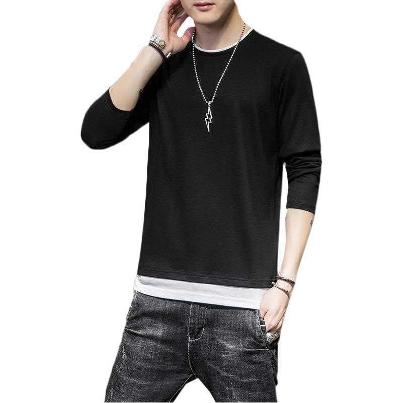 Hombres 2024 Otoño e Invierno nueva camiseta de manga larga de los hombres ins moda casual cuello redondo color sólido algodón de manga larga Camiseta hombres