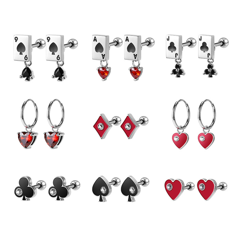 2023 Original New Stainless Steel Stud Earrings Poker Series Ear Bone Stud Titanium Steel Earrings Female Diamond Earrings Ear Buckle detail image 19