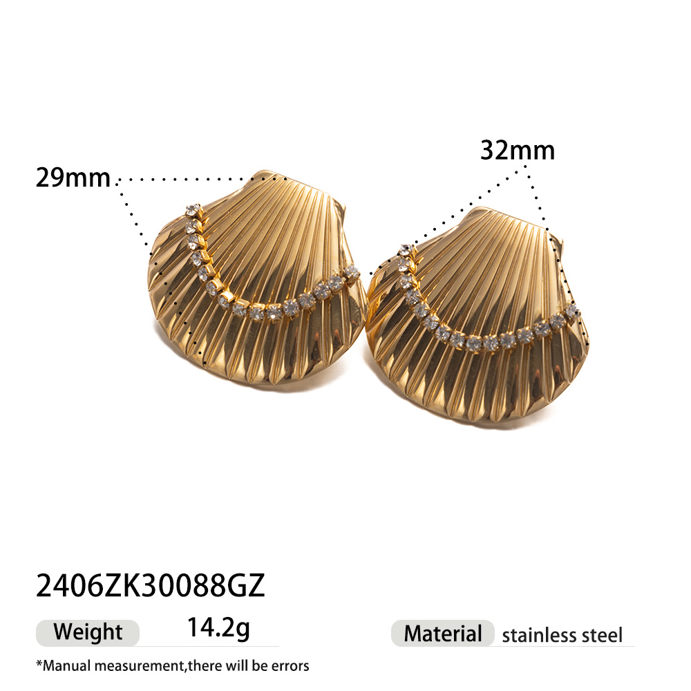 Collar de acero inoxidable de lujo ligero y nicho de conchas de marinería de piedra incrustada en pendientes de arena oceánica de venta transfronteriza para mujeres