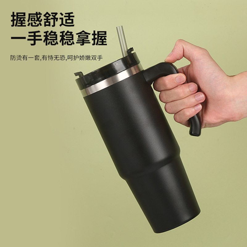 跨境30oz手柄汽车杯304不锈钢20oz双层带手柄真空保温吸管冰霸杯|undefined