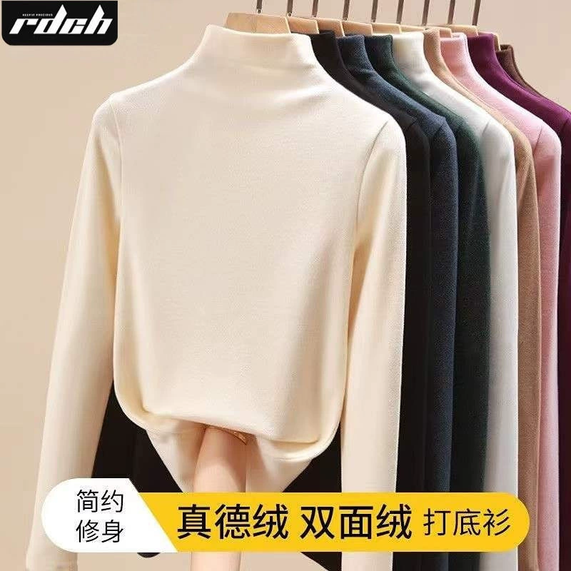 Женская водолазка с бархатным низом, осенне-зимняя теплая внутренняя футболка с длинным рукавом, женский топ в западном стиле, универсальная футболка для похудения