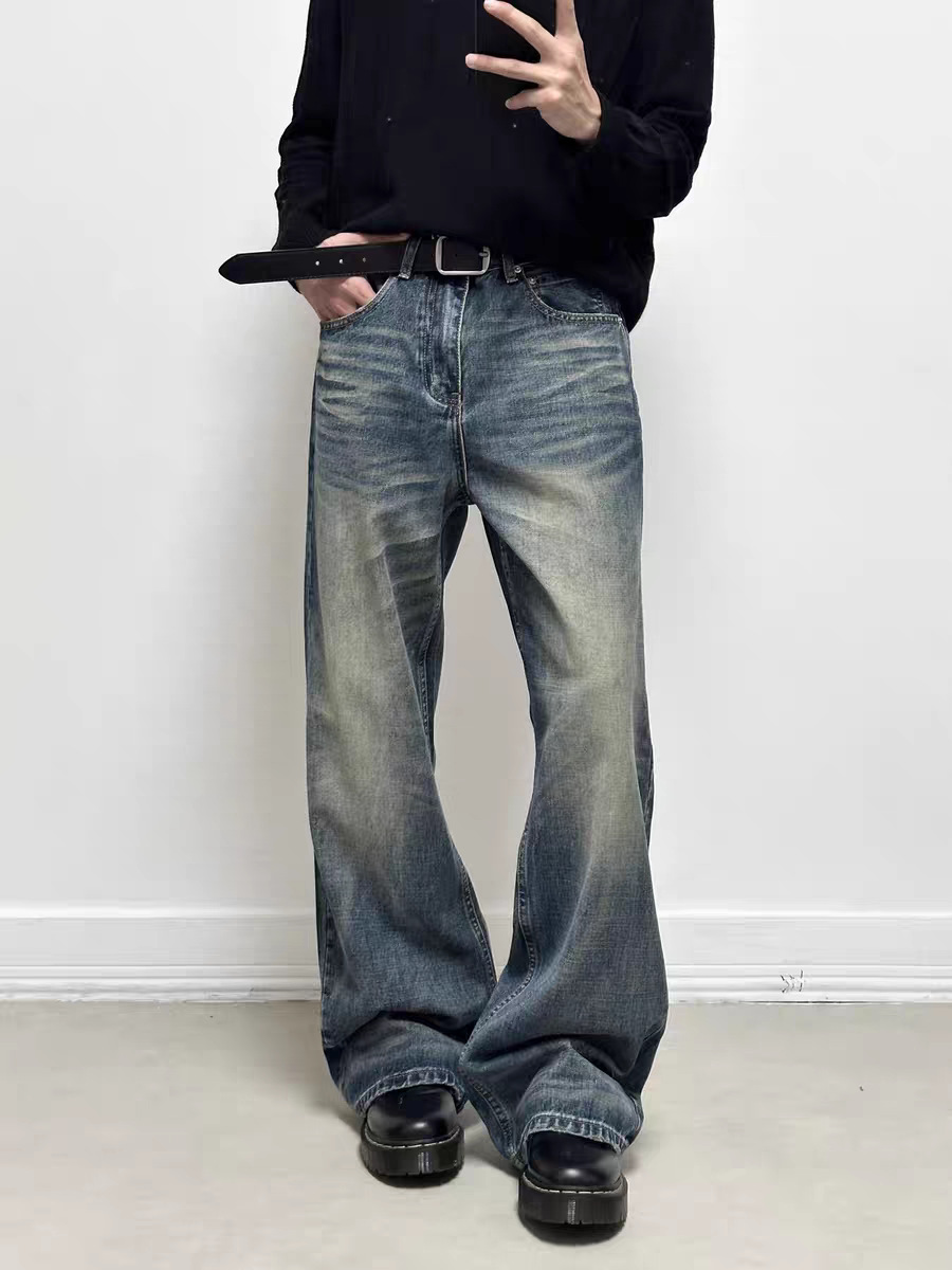 Goinsk Men's Flared Jeans CleanFit Wide Leg Pants Retro American Loose Fit For Spring Autumn_mkmklike.com