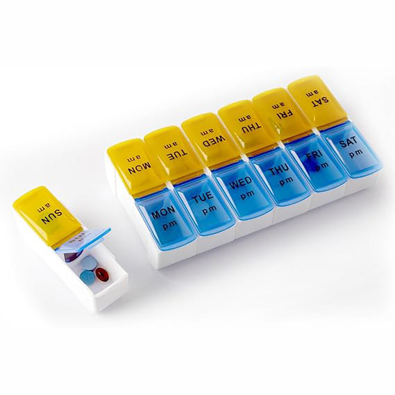 双排按键药盒  一周七天早晚分餐备忘药品胶囊罐子工厂亚马逊货源