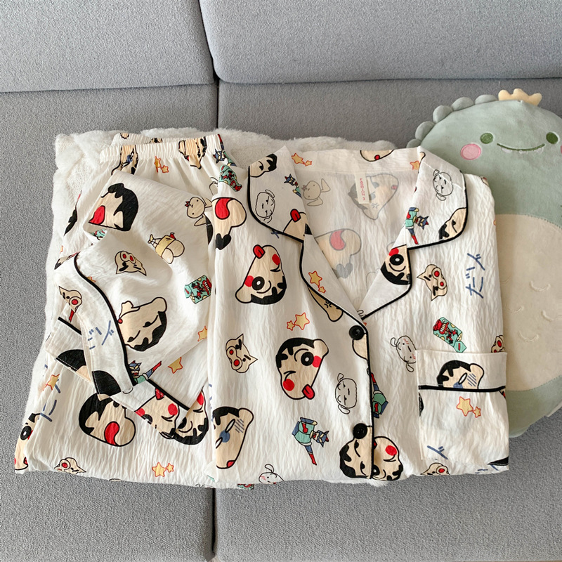 Nube de gato negro coreano de algodón para parejas pijamas de primavera y otoño para mujeres pantalones de manga larga cardigan para hombres ropa de hogar de verano