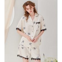 【冰雪丝】睡衣女短袖短裤夏季冰丝薄款蕾丝边高级感加大码家居服