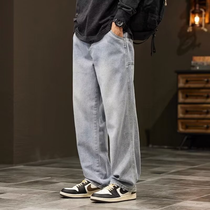 Otoño nuevo estilo jeans marca de moda para hombres American High Street pantalones anchos casuales de todo fósforo rectos sueltos