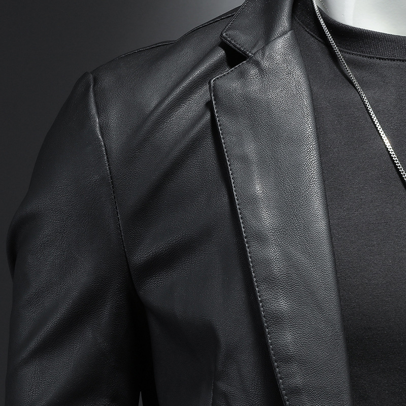 Comercio exterior Amazon 2023 Otoño e Invierno nuevos hombres slim fit todo partido PU pequeño traje solapa de los hombres abrigo de cuero abrigo de los hombres