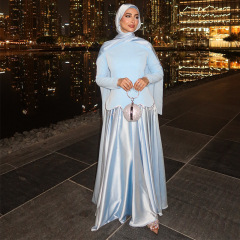 2025新款欧美亚马逊跨境外贸女装浅蓝色收腰显瘦优雅时尚长裙套装
