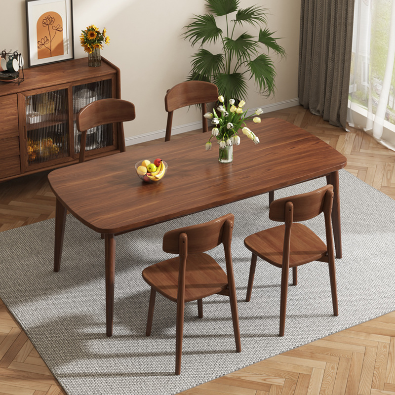 Mesa de comedor de madera maciza, mesa de comedor de color nuez negro, sala de estar, mesa de comedor simple, tabla rectangular y silla