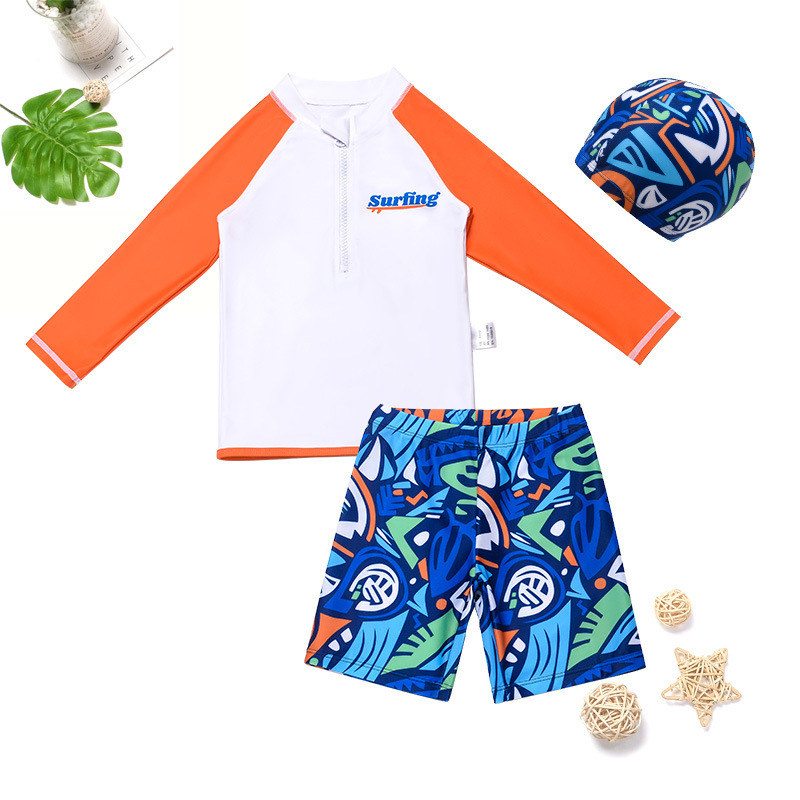 Conjunto de traje de baño para niños de 7 a 12 años, conjunto de tres piezas, diseño de dinosaurio de dibujos animados, protección solar, secado rápido, conjunto de traje de baño de manga larga para niños mayores image 14
