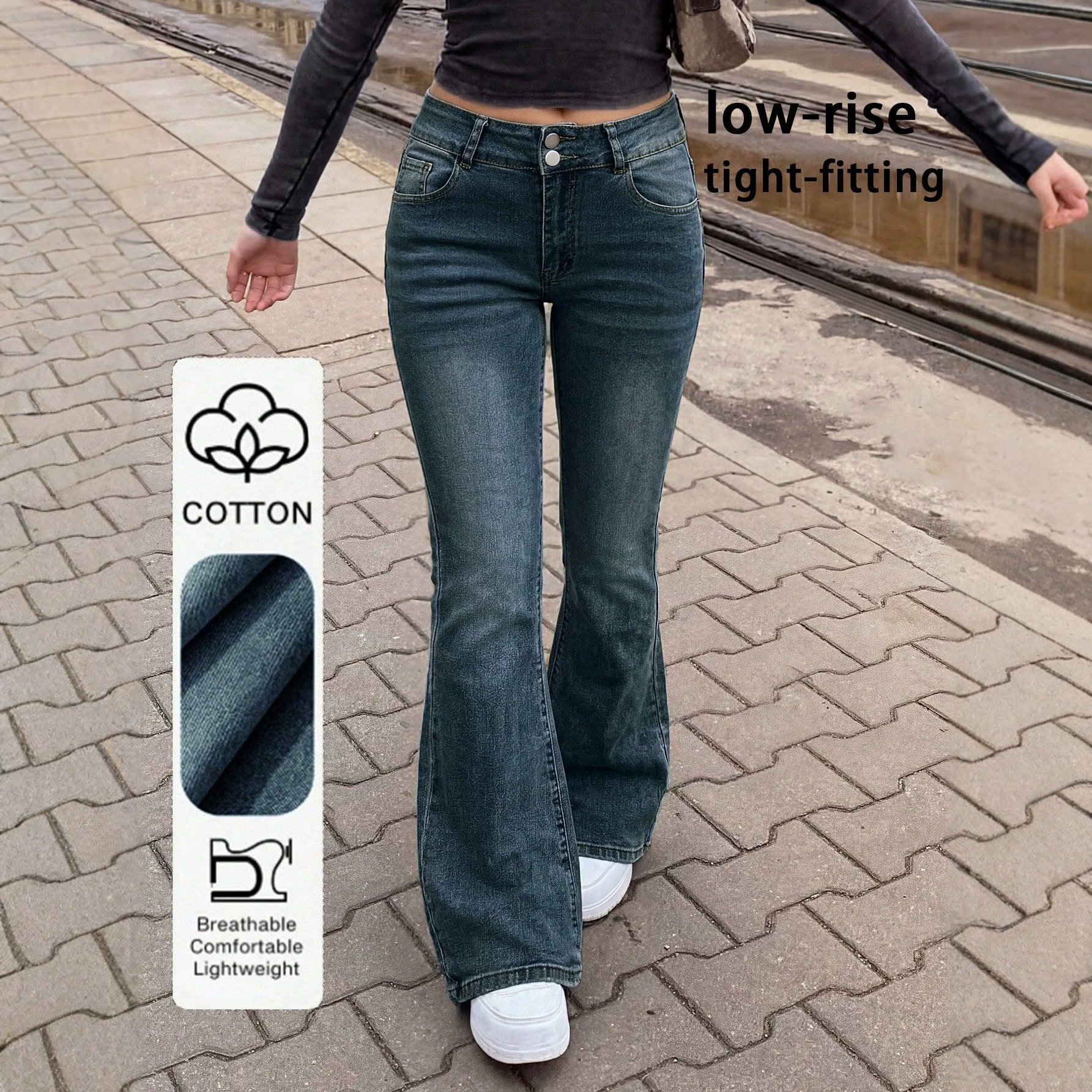 eBay women's spring and autumn American-style trendy high-waisted flared jeans, comfortable and slimming, available in stock