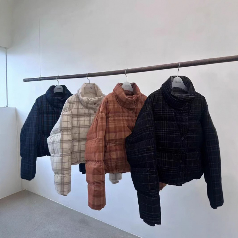 ERUME 韓国東大門 2024 スタンドカラーチェック柄冬服新しい小柄な高級パンダウンジャケット|undefined