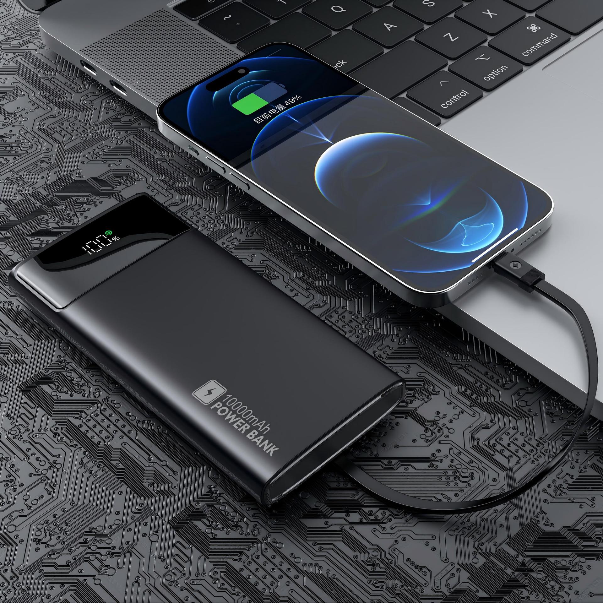 Cross-border Built-in Cable Power Bank PD22.5W Super Fast Charging Digital Display Mobile Power Source Gift Customizable Power Bank