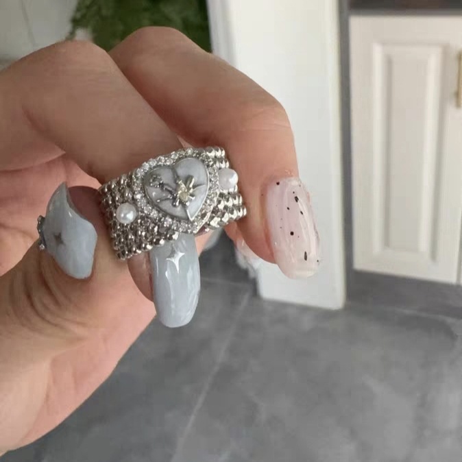 周也黄霄雲同款爱心宽版简约珍珠六芒星食指戒指女高级感个性设计|undefined
