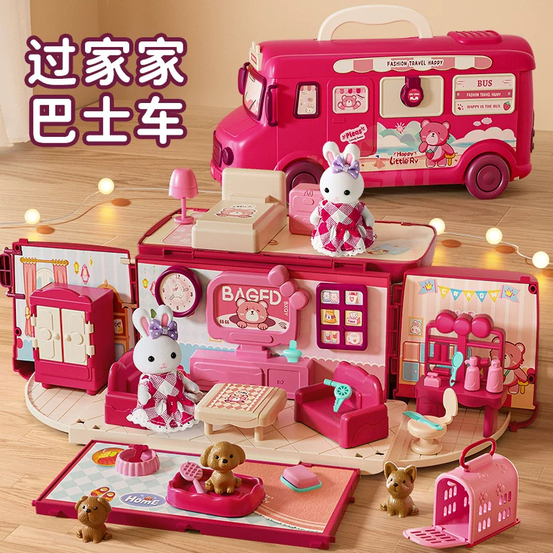 Children's Toys for Girls, Pretend Play, 3 to 6 Years Old, Dollhouse, Rv, Bus, Rabbit, Educational, Girls' Birthday Gift