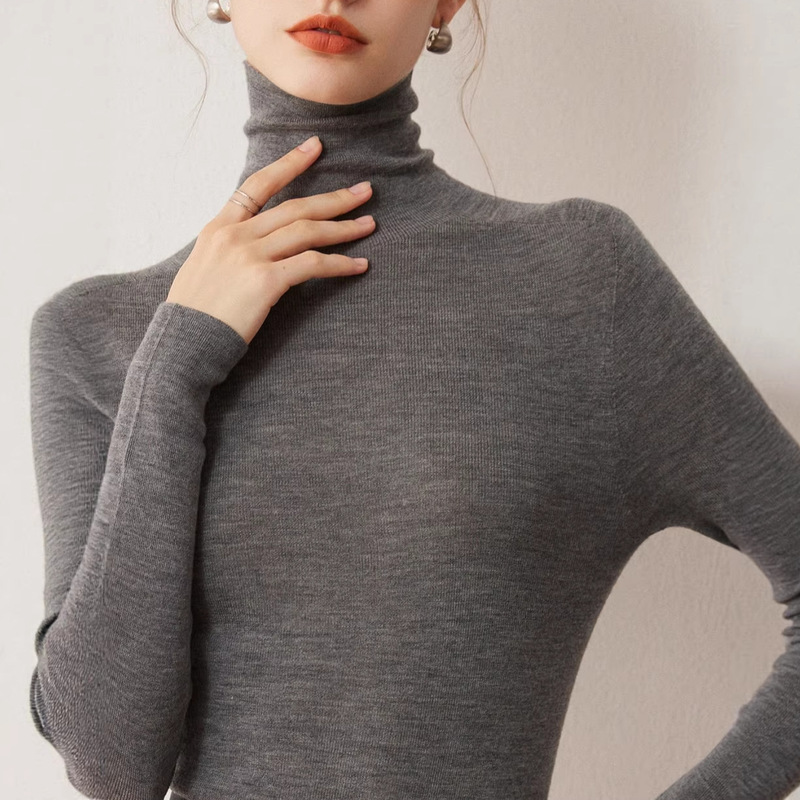 Cloud Cashmere Series Women's Close-Fitting Fine-Spun Cashmere Sweater with Stacked Collar, Slim Fit Base Layer, Warm High-Neck Top