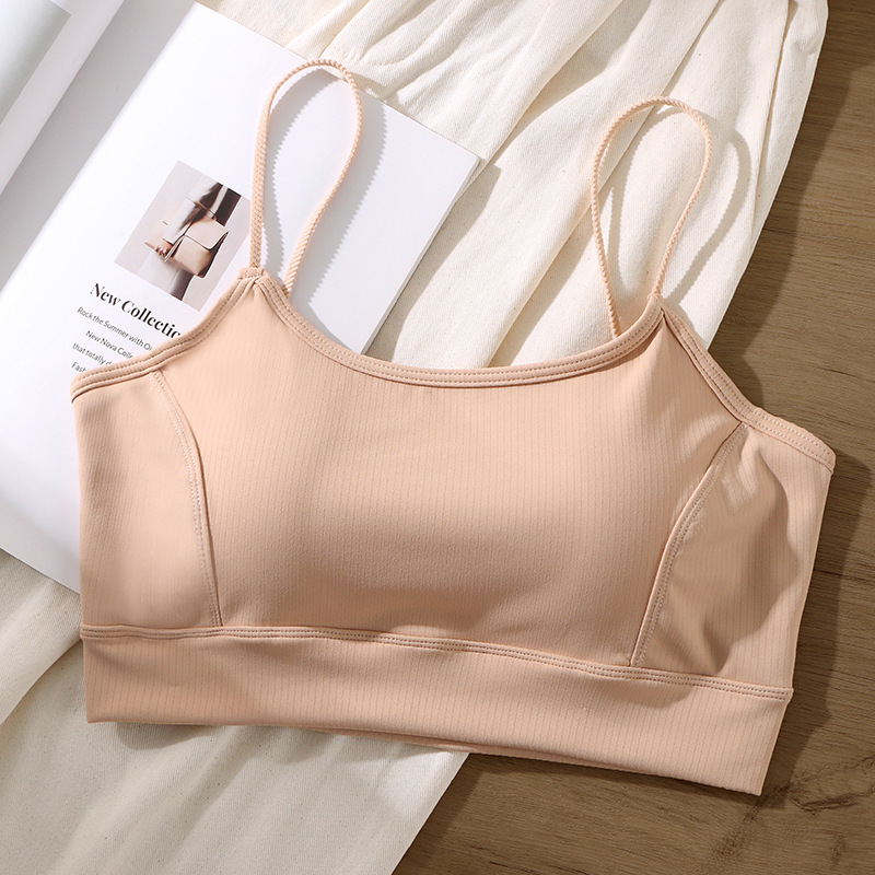 Ropa interior sin costuras con tirantes en la espalda para mujer con una copa fija en el interior, sujetador estilo chaleco, reunido en el exterior, con una parte superior de tubo inferior, envuelto en el pecho, verano