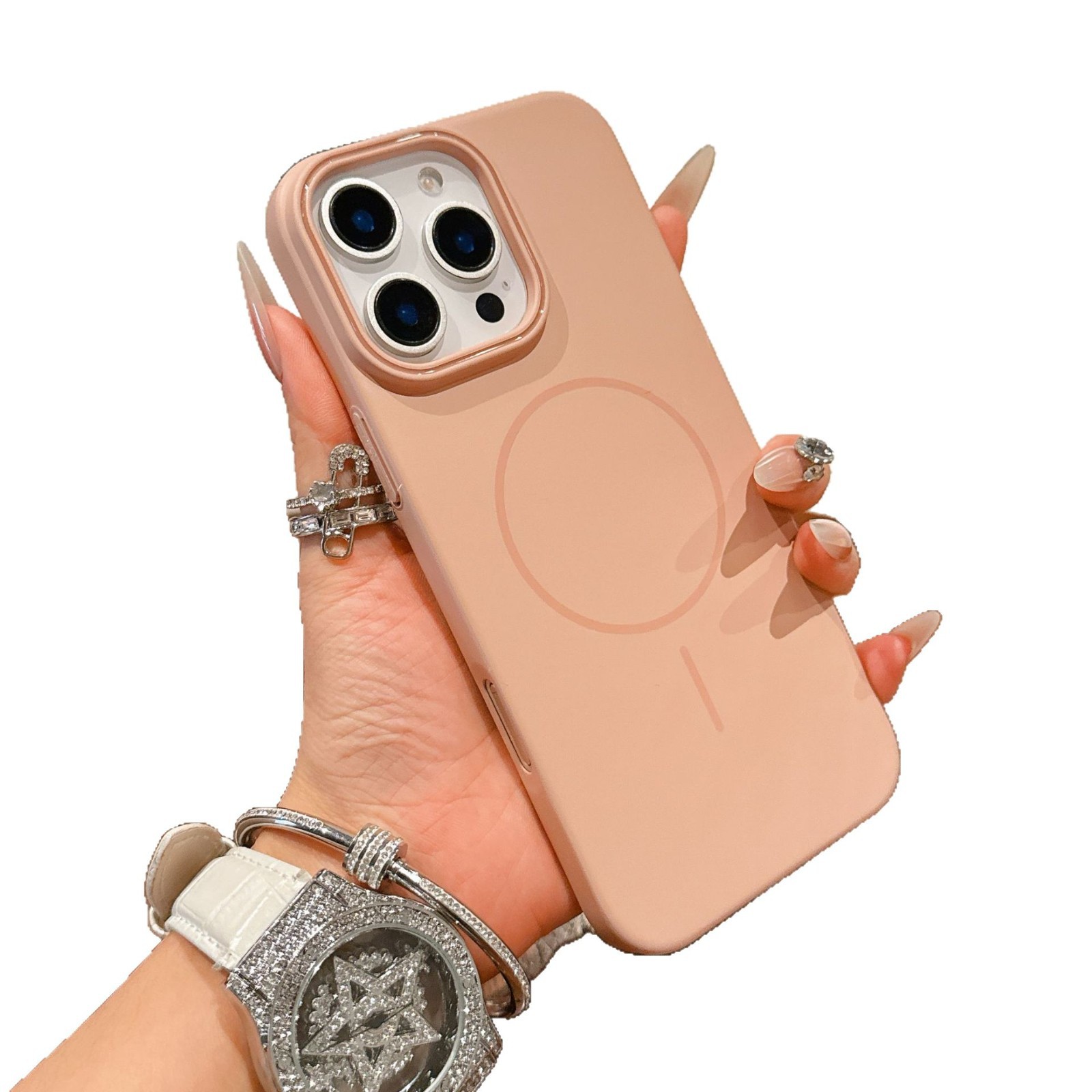 Aplicable a Apple 17PROMAX suave PC de color de anillo fino caso de teléfono celular magnético iPhone15 caso de protección de alta calidad