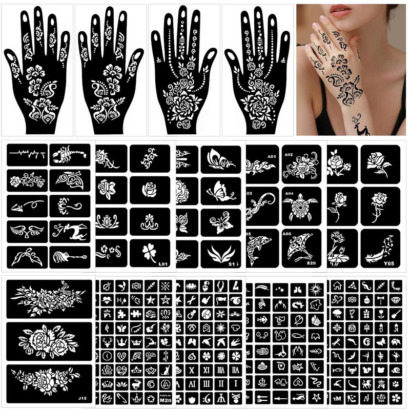 Henna tattoo sticker set for cross-border trade, universal tattoo stickers with hollow templates, temporary tattoos