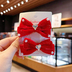 新款兒童髮夾紅色喜慶新年蝴蝶結髮夾甜美精緻氣質春節女童頭飾