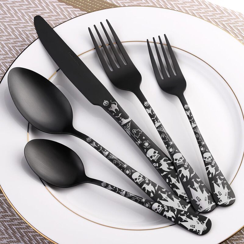 Amazon Skull Pattern Black Silverware suit Stainless Steel Tableware suit Household Creative Stainless Steel Knife and Fork Spoon