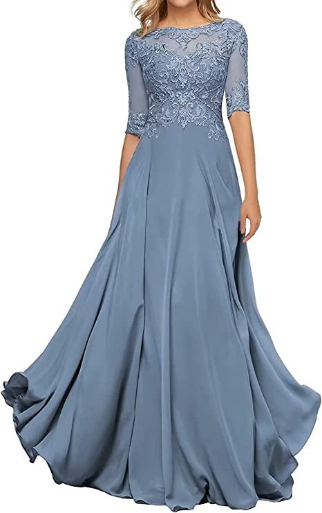 Nuevo Comercio exterior Amazon popular vestido de noche de encaje cuello redondo elegante adelgazamiento gasa largo piso-longitud vestido de banquete