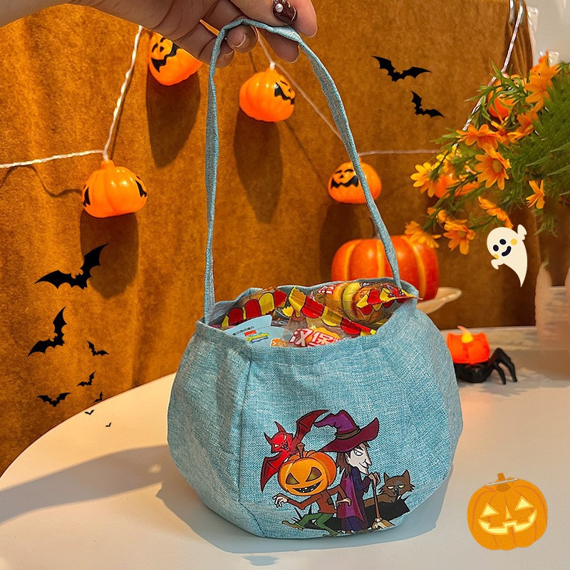 Bolsa de Dulces de Calabaza de Halloween de Tela Portátil para Niños