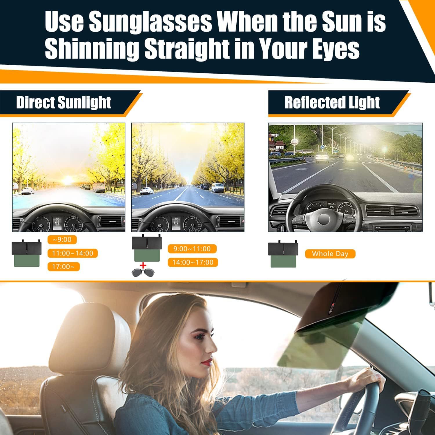 Car polarized sun visor with zipper, expandable polarized anti-glare shield, anti-glare three-sided sunshade panel