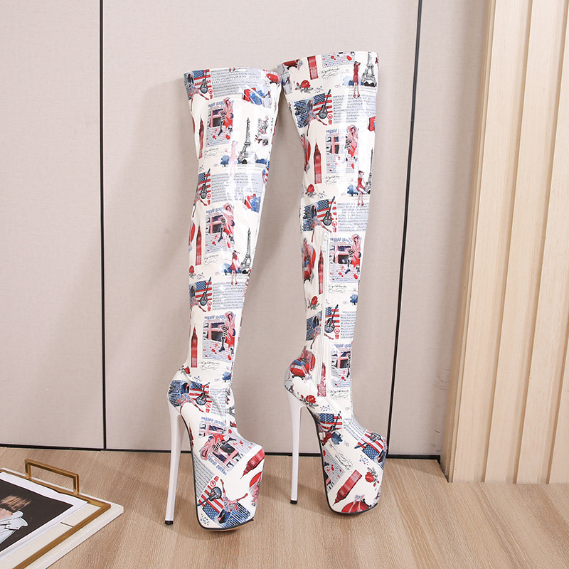Boot nữ cổ cao quá gối họa tiết ngựa vằn, gót 19 cm, dáng ôm chân co giãn — Hình ảnh Tạp Chí chi tiết 19