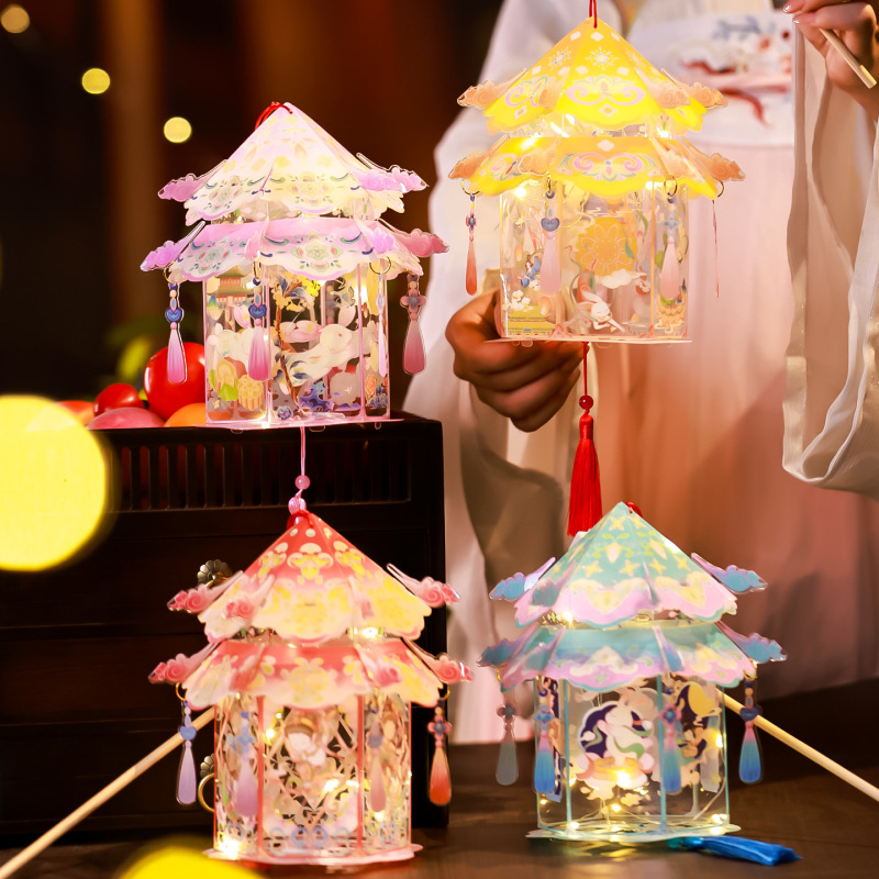 中秋節ランタン吊り下げ装飾品手作り diy 2025 新しい幼稚園子供ポータブル古代スタイル宮殿ランタンウサギランタン|undefined
