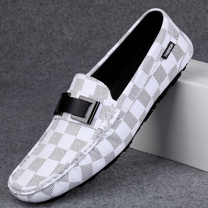 Zapatos de lujo ligero Bean para hombres de cuero genuino 2025 nuevos zapatos de estilo perezoso marca de moda impresión informal británica zapatos Lefour