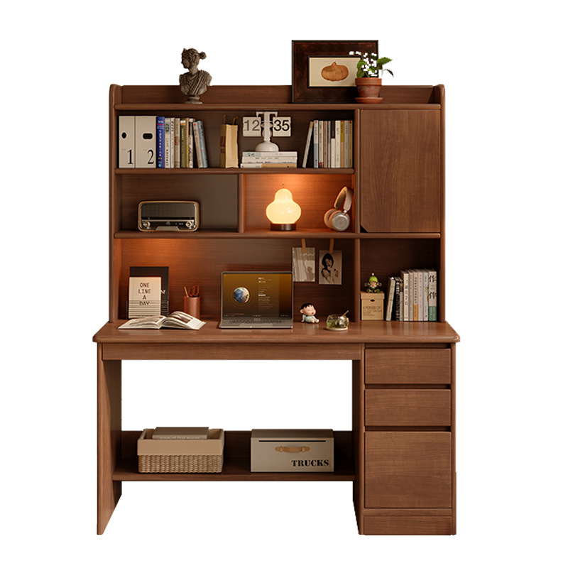 Escritorio de computadora de madera maciza de estilo antiguo Escritorio de escritorio Escritorio de dormitorio doméstico Escritorio de estudio de lectura retro Escritorio Estantería de escritorio