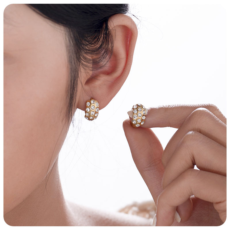 Taina Europa y los Estados Unidos 18k oro real galvanizado auriculares de acero de titanio moda inns orejetas de zircon pernos de acero inoxidable al por mayor transfronterizos
