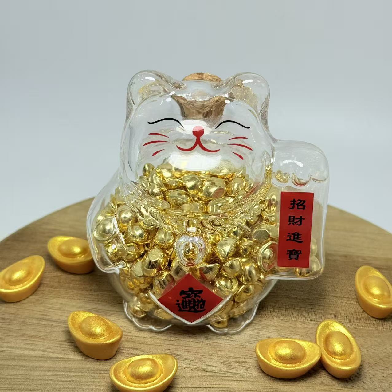 New Chinese Style National Trend Lucky Cat Ornaments Small Ingot Wishing Bottle Office Living Room Home Decoration Fortune Ornaments