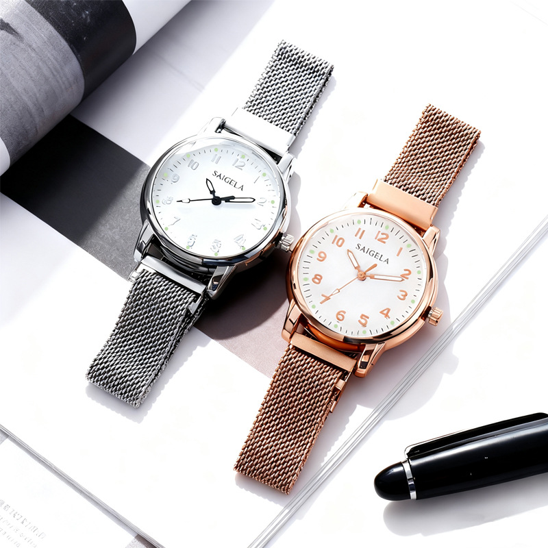 Simple Wholesale Versatile Trendy Light Luxury Luminous Quartz Watch with Milanese Mesh Strap for Female Students
