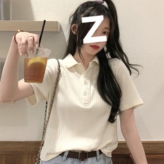 棉针织polo衫潮夏2025新款短袖t恤女显瘦港风ins超火短款上衣严选