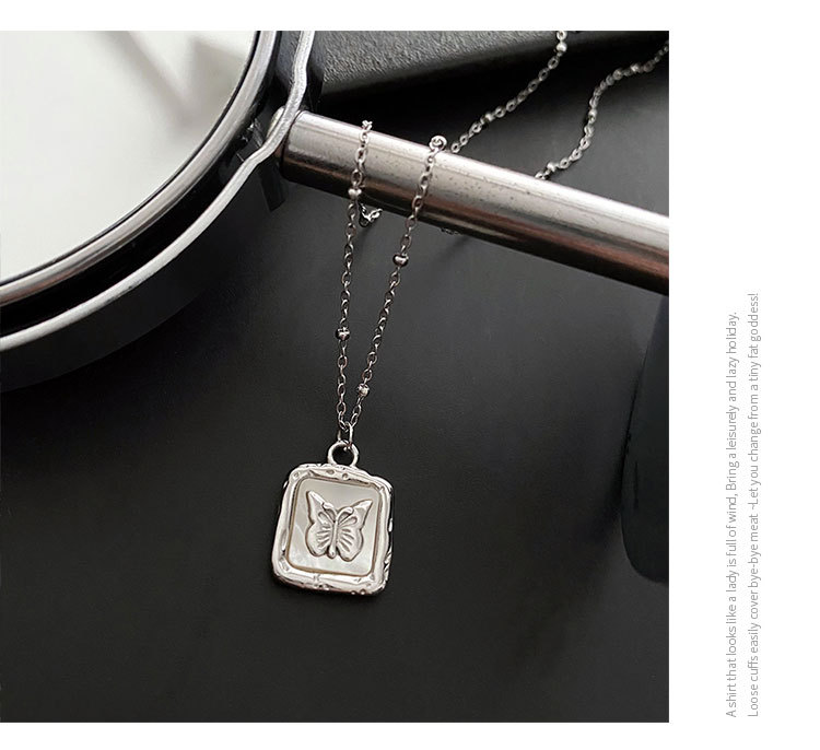 Fashion Butterfly Titanium Steel Inlay Shell Pendant Necklace 1 Piece