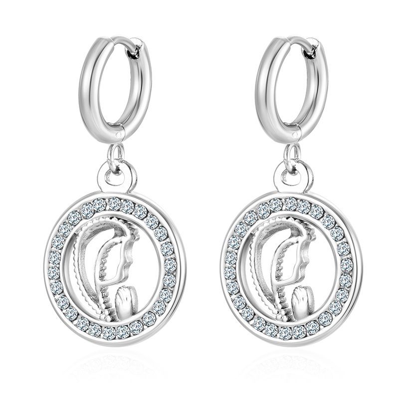 Pendientes colgantes de moda transfronteriza europea y americana, aretes redondos de acero inoxidable de todo fósforo, pendientes simples para mujer de 18K chapados al por mayor