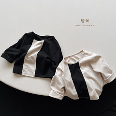 兒童T恤~2024春秋新款棉單長袖打底衫男女小童寶寶日韓百搭潮童裝