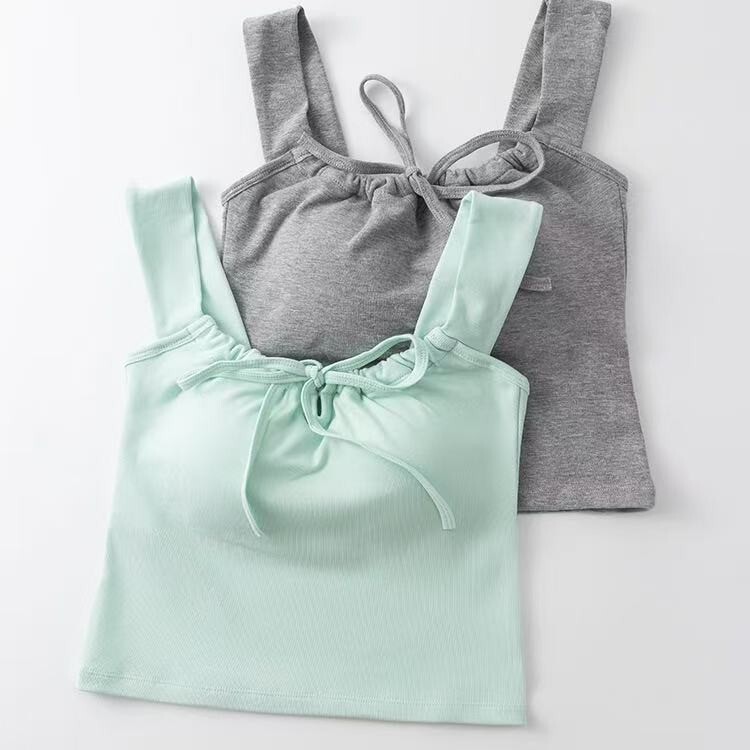 Pure Lust Style Sweet and Spicy Chest Bow Tie with Breast Pad Vest Suspender Summer New Slim Short Top for Women