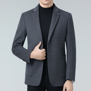 Double-Sided Wool Suit Men's Autumn and Winter Business Casual Single-Piece Wool Coat Middle-Aged Dad Plaid Single-Western Suit