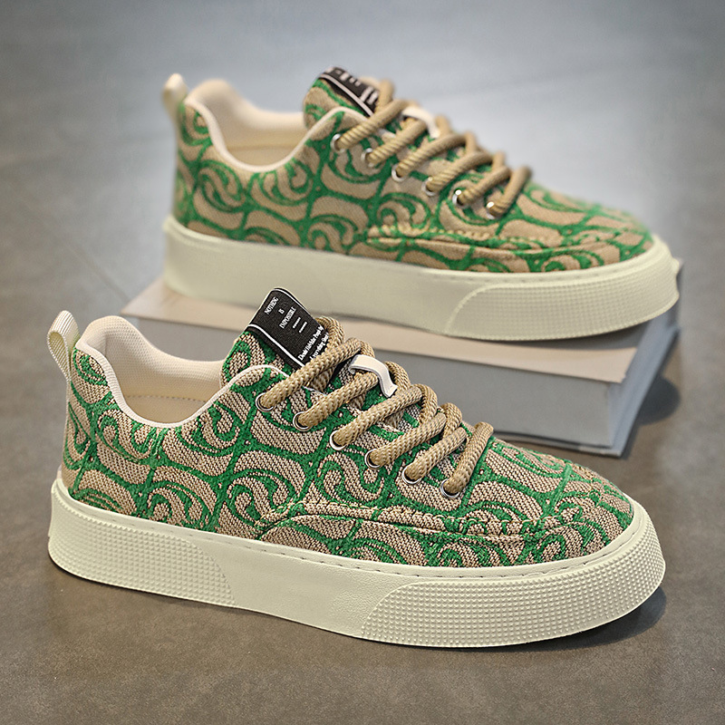 Canvas Shoes Men's Low-Top Summer 2024 Niche Trendy Brand Printed Sneakers Men's Thick-Soled Sports and Leisure Trendy Shoes Workwear