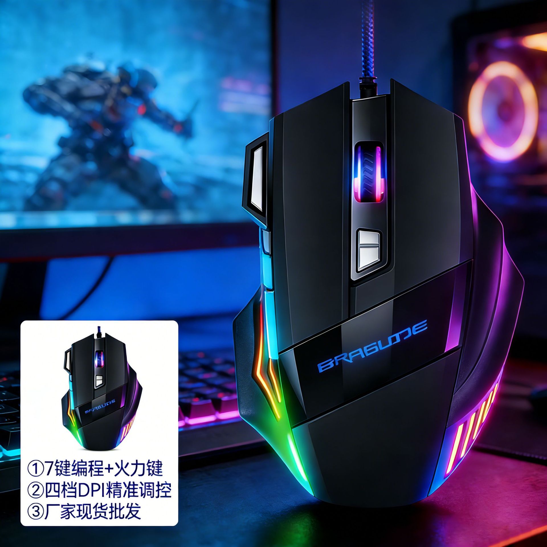 Manufacturer's Spot G6 Wired Laptop Gaming Mouse 7-Key Colorful Luminous E-Sports Chicken Wired Mouse
