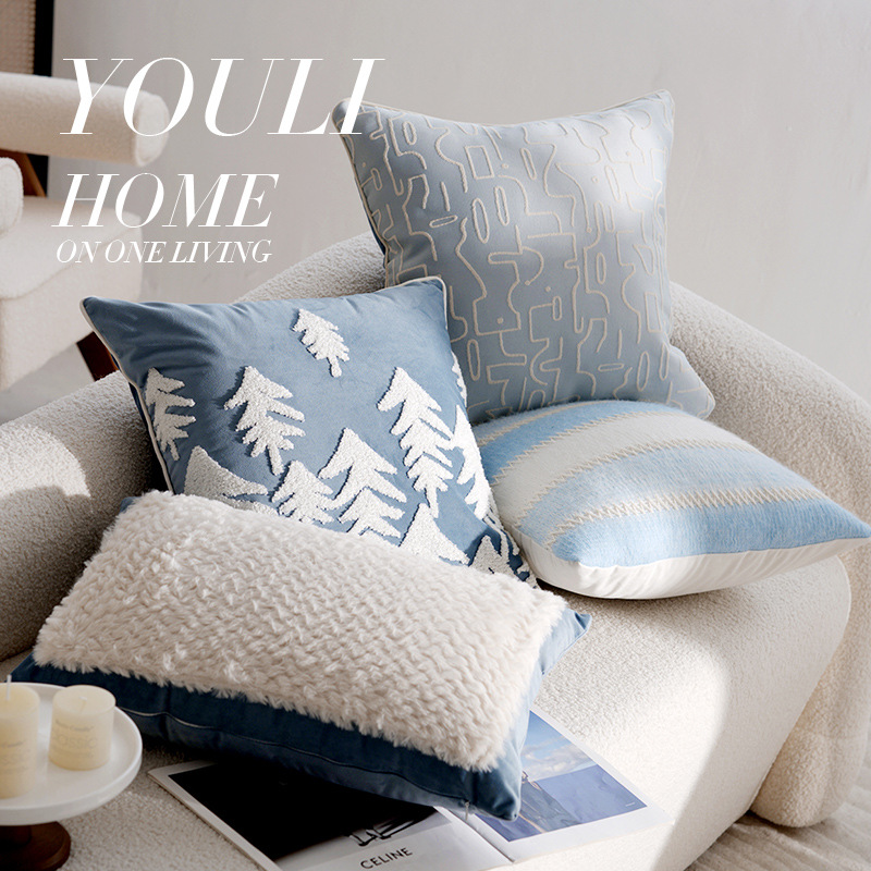 Medieval simple dibujos animados para niños almohada azul crema almohada sofá ventana flotante almohada funda cama almohada núcleo