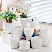陶瓷花盆家用大号带托盘白色轻奢感蝴蝶兰盆多肉花盆