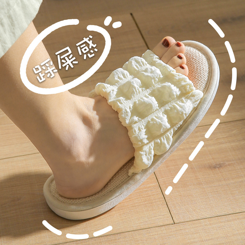 Pantuflas de lino con suela gruesa para mujer, aptas para todas las estaciones, para parejas, pantuflas de tela antideslizantes para interiores, silenciosas y antideslizantes.